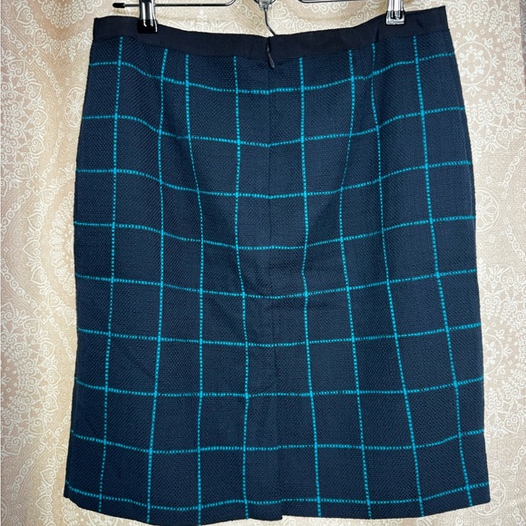 Banana Republic Navy & Teal Cotton Tweed Checked Plaid Pencil Skirt Size 10 - Picture 2 of 8